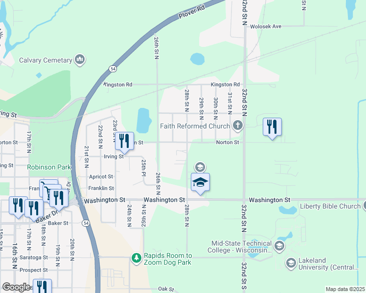 map of restaurants, bars, coffee shops, grocery stores, and more near 2811 Norton Street in Wisconsin Rapids