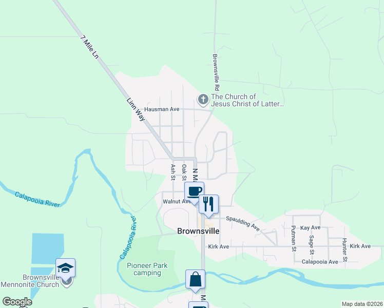 map of restaurants, bars, coffee shops, grocery stores, and more near 817 North Main Street in Brownsville