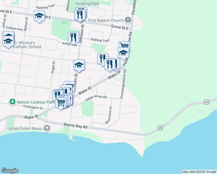 map of restaurants, bars, coffee shops, grocery stores, and more near 14 Chippawa Court in Barrie
