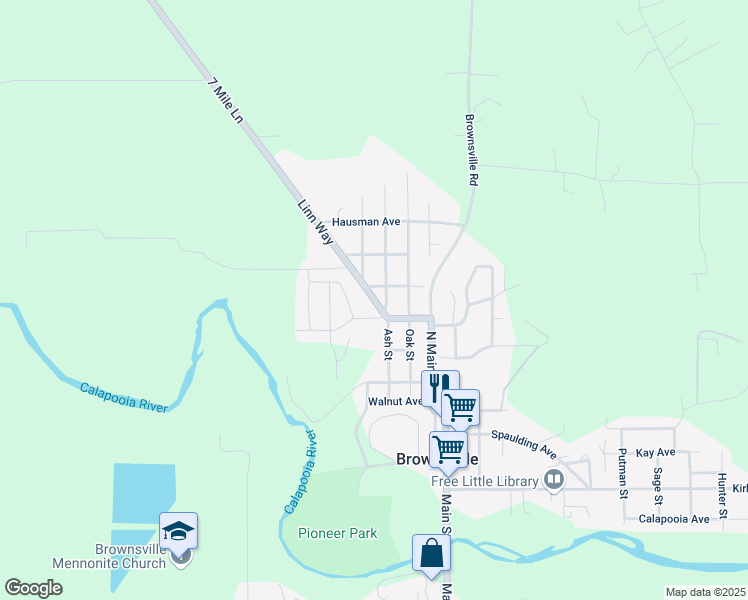 map of restaurants, bars, coffee shops, grocery stores, and more near 855 Linn Way in Brownsville