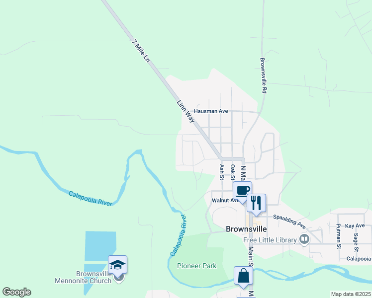 map of restaurants, bars, coffee shops, grocery stores, and more near 855 Linn Way in Brownsville
