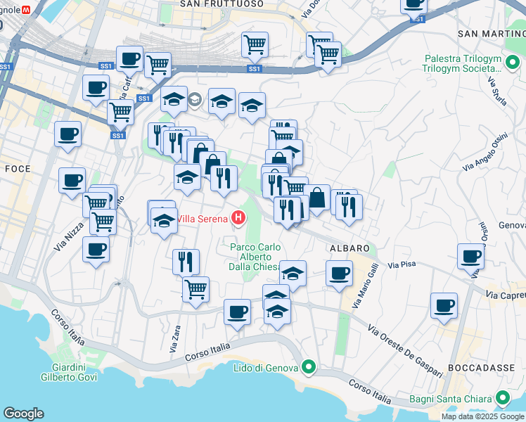 map of restaurants, bars, coffee shops, grocery stores, and more near 3 Via Federico Ricci in Genova