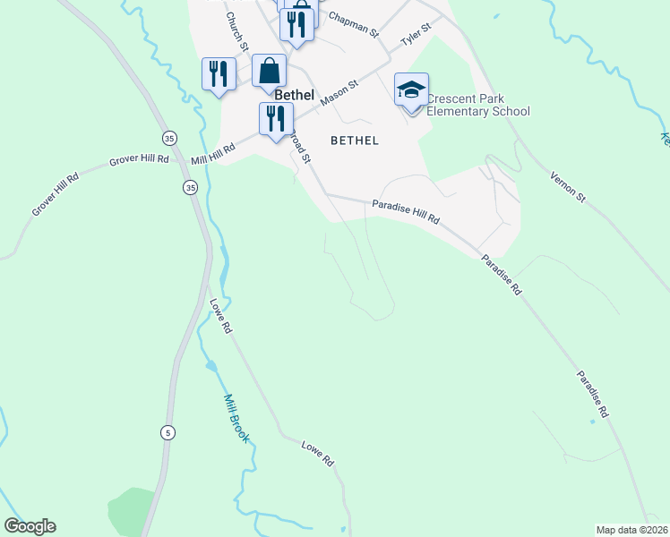 map of restaurants, bars, coffee shops, grocery stores, and more near 534 Fairway Road in Bethel