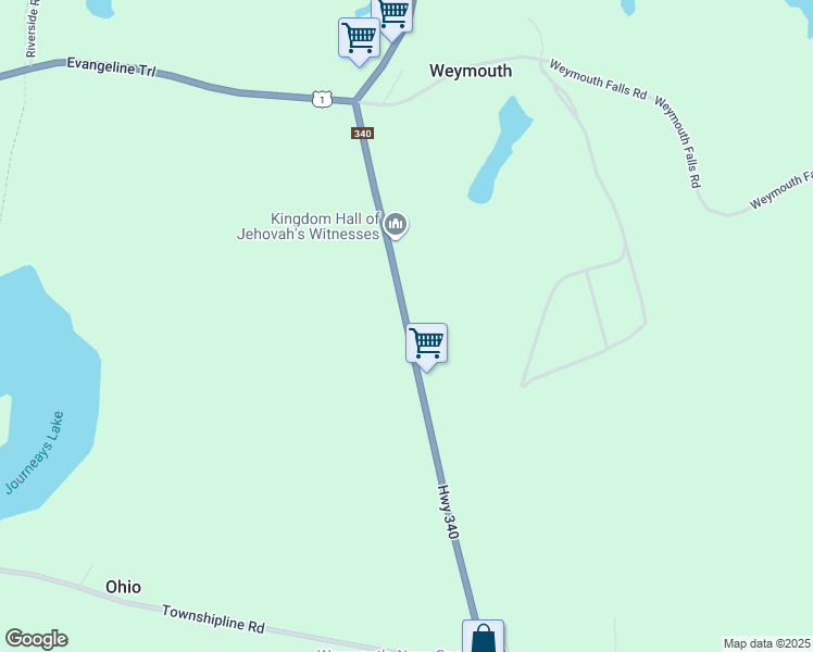 map of restaurants, bars, coffee shops, grocery stores, and more near Highway 340 in Weymouth