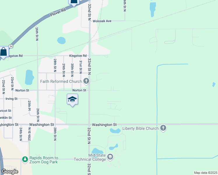 map of restaurants, bars, coffee shops, grocery stores, and more near 3421 Norton Street in Wisconsin Rapids