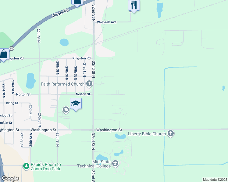 map of restaurants, bars, coffee shops, grocery stores, and more near 3421 Norton Street in Wisconsin Rapids