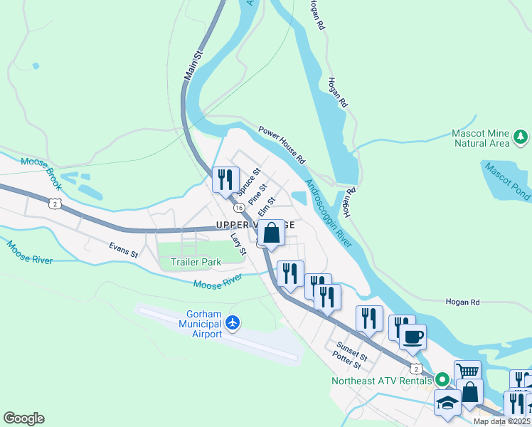map of restaurants, bars, coffee shops, grocery stores, and more near 6 Elm Street in Gorham