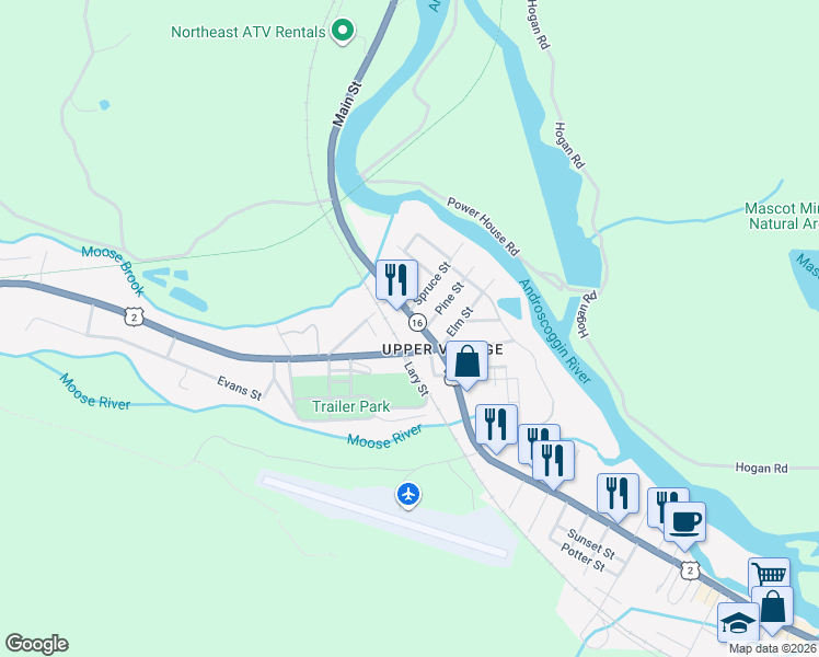 map of restaurants, bars, coffee shops, grocery stores, and more near 387 Main Street in Gorham