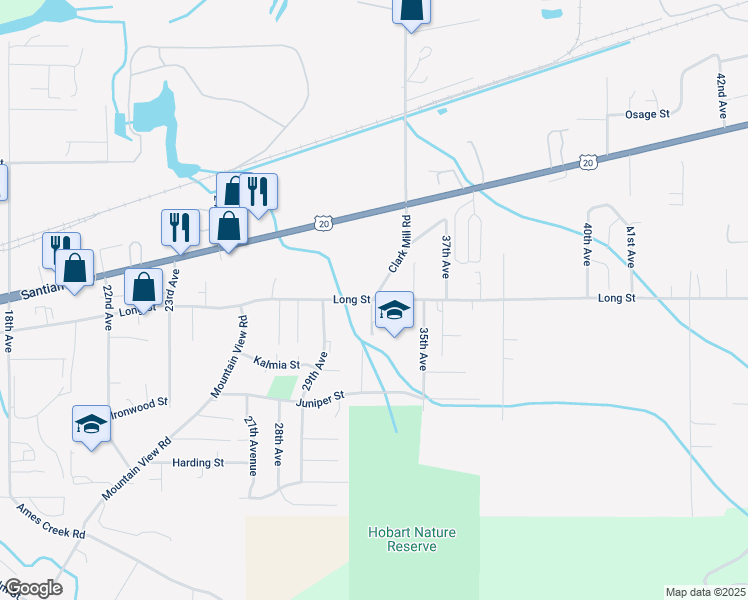 map of restaurants, bars, coffee shops, grocery stores, and more near 3205 Long Street in Sweet Home