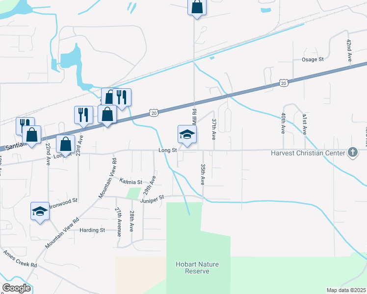 map of restaurants, bars, coffee shops, grocery stores, and more near 3202 Long Street in Sweet Home