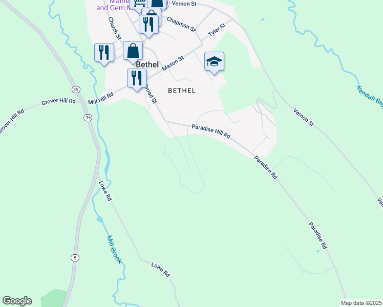 map of restaurants, bars, coffee shops, grocery stores, and more near Fairway Road in Bethel
