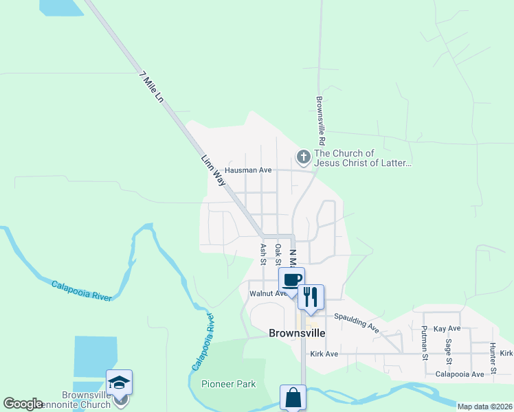 map of restaurants, bars, coffee shops, grocery stores, and more near 905 Ash Street in Brownsville