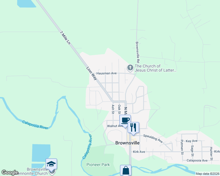 map of restaurants, bars, coffee shops, grocery stores, and more near 905 Ash Street in Brownsville