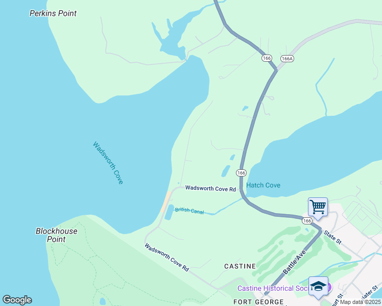 map of restaurants, bars, coffee shops, grocery stores, and more near 45 Back Shore Road in Castine