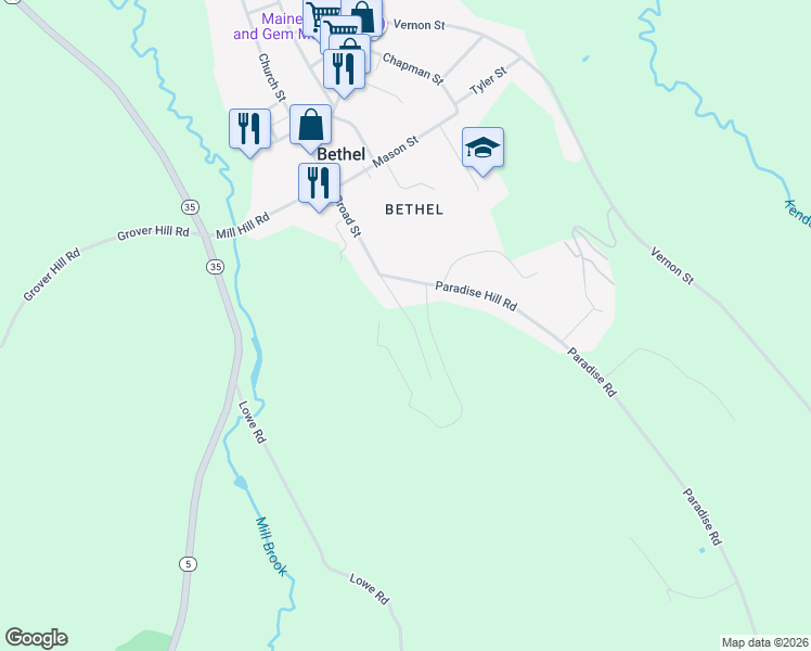 map of restaurants, bars, coffee shops, grocery stores, and more near 67 Broad Street in Bethel