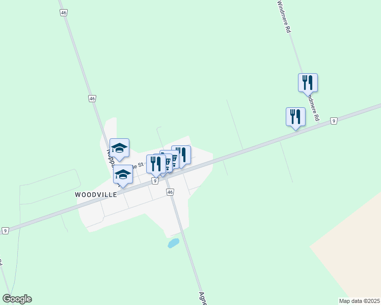 map of restaurants, bars, coffee shops, grocery stores, and more near 102 Argyle Street in Kawartha Lakes