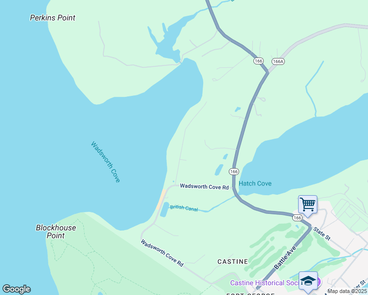 map of restaurants, bars, coffee shops, grocery stores, and more near 45 Back Shore Road in Castine