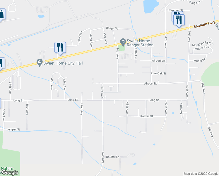map of restaurants, bars, coffee shops, grocery stores, and more near 1202 Albatross Court in Sweet Home