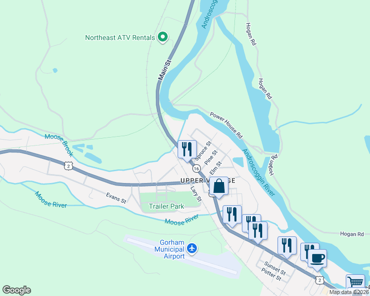 map of restaurants, bars, coffee shops, grocery stores, and more near 409 Main Street in Gorham