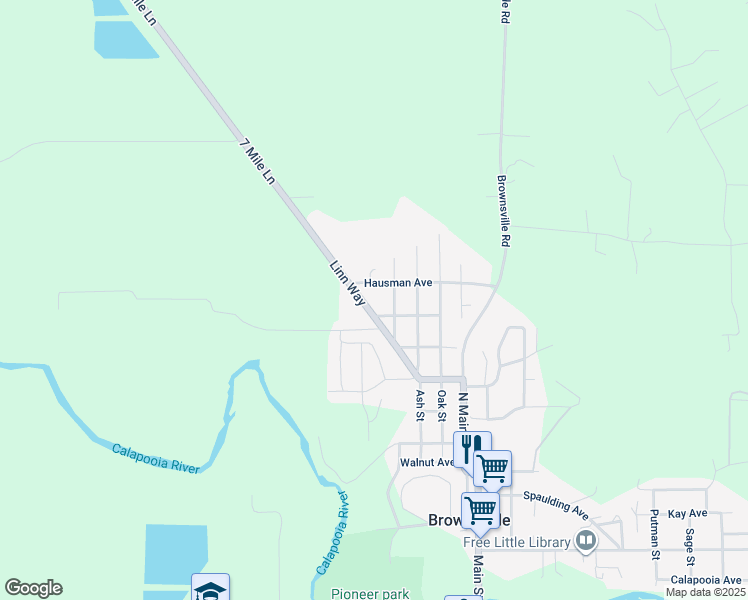 map of restaurants, bars, coffee shops, grocery stores, and more near 1100 Linn Way in Brownsville