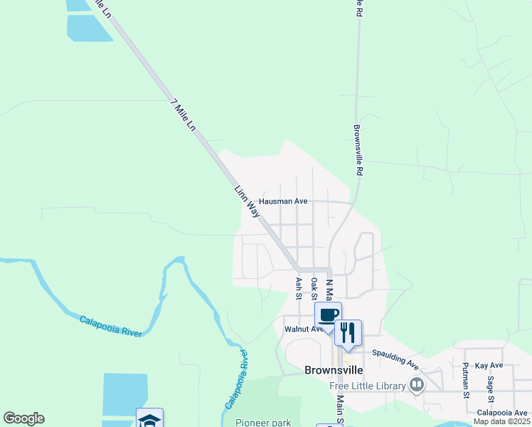 map of restaurants, bars, coffee shops, grocery stores, and more near 1100 Linn Way in Brownsville