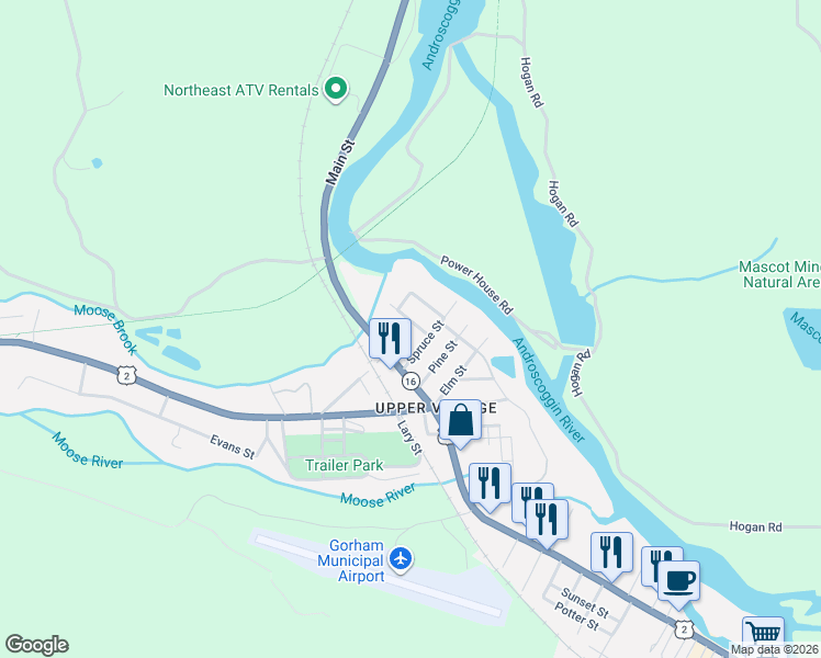 map of restaurants, bars, coffee shops, grocery stores, and more near 7 Spruce Street in Gorham