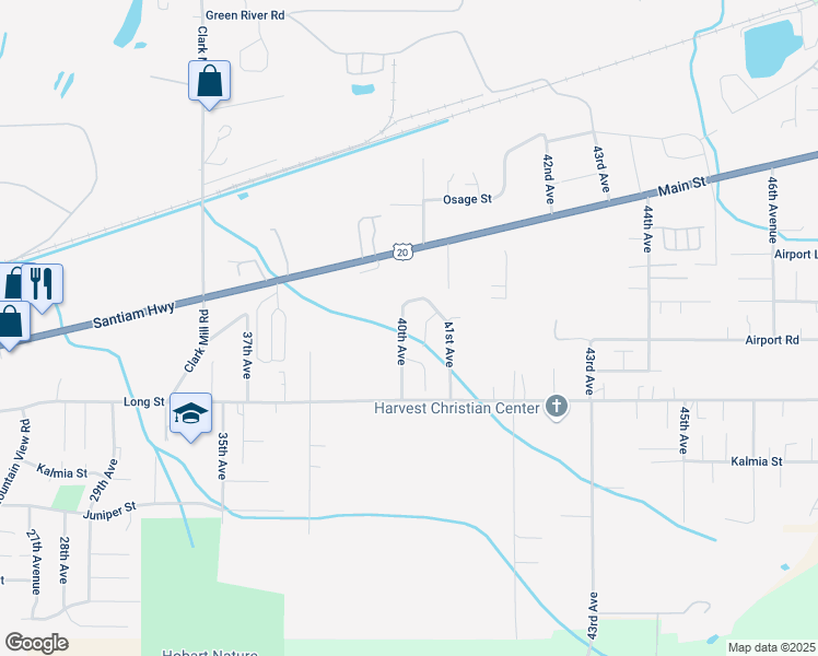 map of restaurants, bars, coffee shops, grocery stores, and more near 1266 40th Avenue in Sweet Home