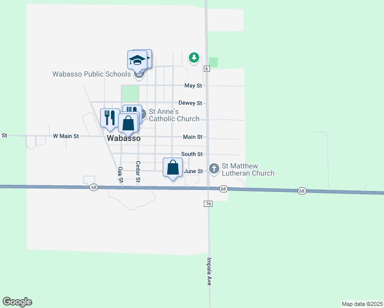 map of restaurants, bars, coffee shops, grocery stores, and more near 585 South Street in Wabasso