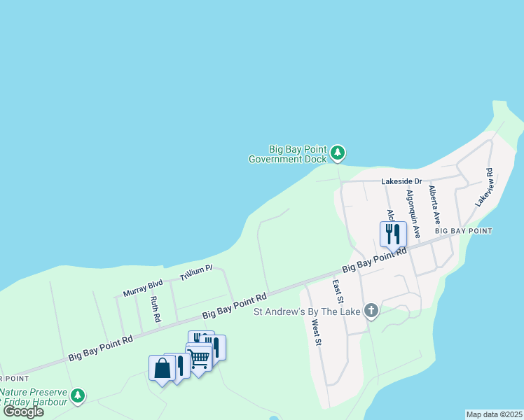 map of restaurants, bars, coffee shops, grocery stores, and more near 3998 Grove Place in Innisfil