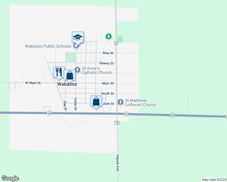 map of restaurants, bars, coffee shops, grocery stores, and more near 585 South Street in Wabasso