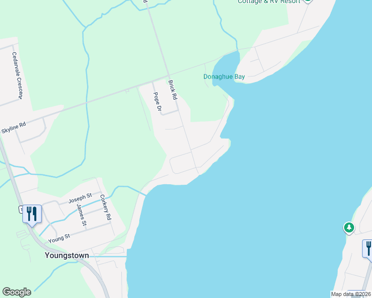 map of restaurants, bars, coffee shops, grocery stores, and more near 610 Brick Road in Ennismore