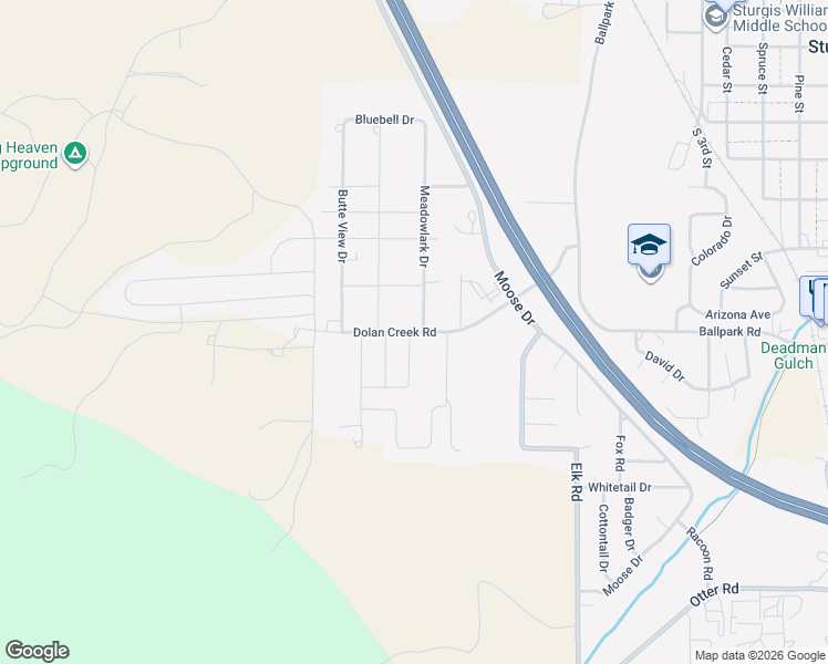 map of restaurants, bars, coffee shops, grocery stores, and more near 2220 Dolan Creek Road in Sturgis