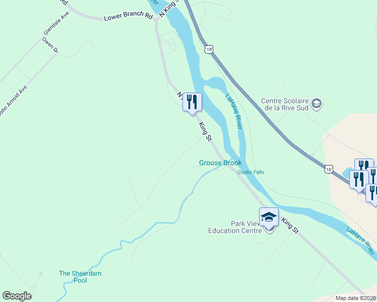 map of restaurants, bars, coffee shops, grocery stores, and more near Riverview Drive in Bridgewater