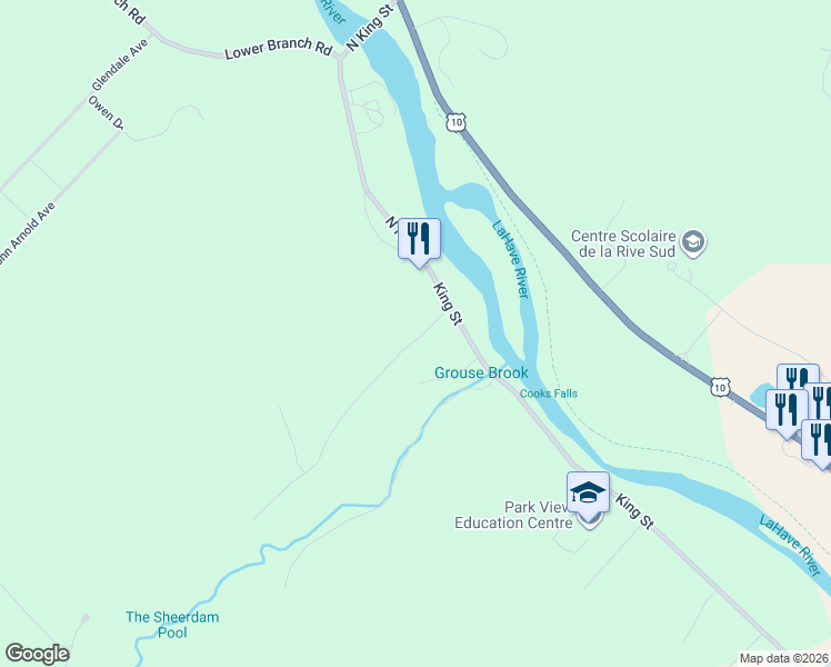 map of restaurants, bars, coffee shops, grocery stores, and more near Riverview Drive in Bridgewater