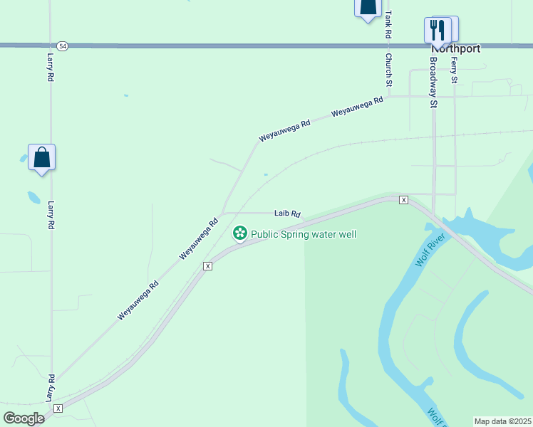 map of restaurants, bars, coffee shops, grocery stores, and more near Laib Road in Waupaca County