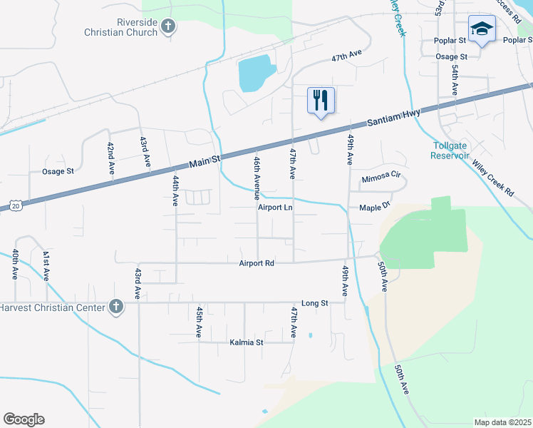 map of restaurants, bars, coffee shops, grocery stores, and more near 4608 Airport Lane in Sweet Home