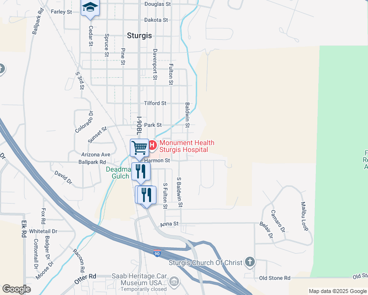 map of restaurants, bars, coffee shops, grocery stores, and more near Marshall Street in Sturgis