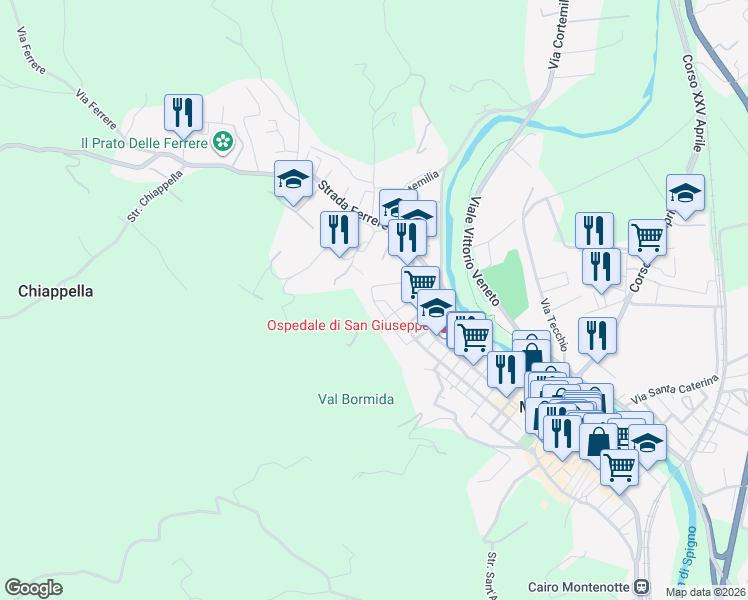 map of restaurants, bars, coffee shops, grocery stores, and more near 6 Via Poggio in Cairo Montenotte