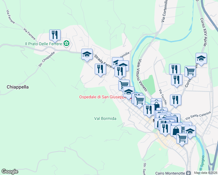 map of restaurants, bars, coffee shops, grocery stores, and more near 6 Via Poggio in Cairo Montenotte