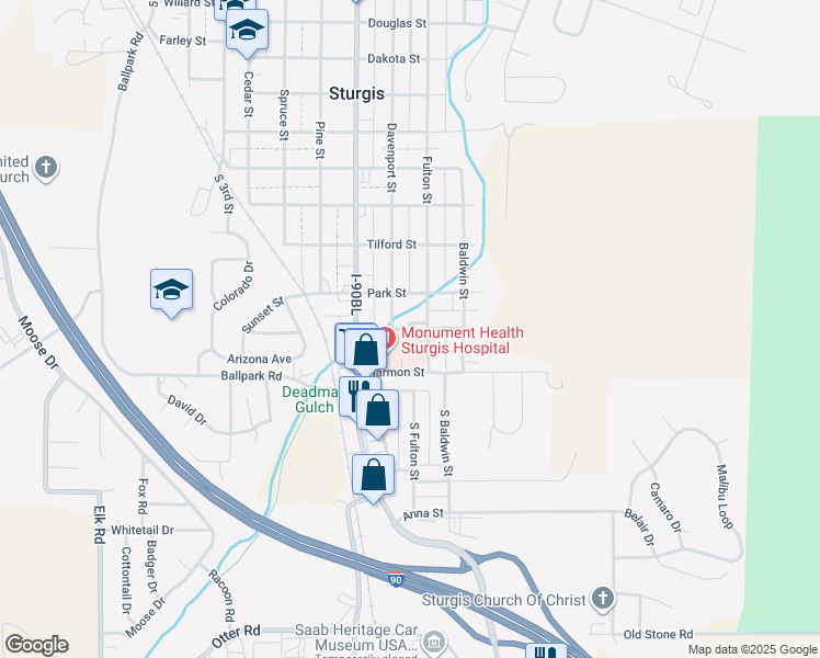 map of restaurants, bars, coffee shops, grocery stores, and more near Marshall Street in Sturgis