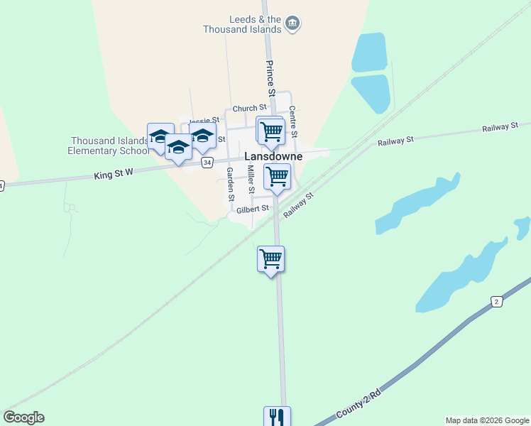map of restaurants, bars, coffee shops, grocery stores, and more near 4 Gilbert Street in Leeds and Grenville United Counties