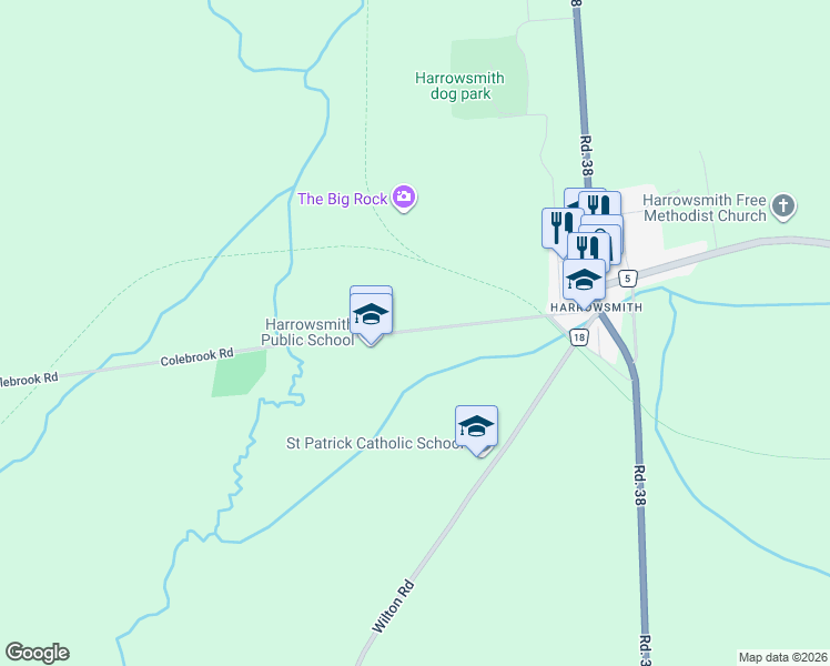 map of restaurants, bars, coffee shops, grocery stores, and more near 4095 Colebrook Road in South Frontenac
