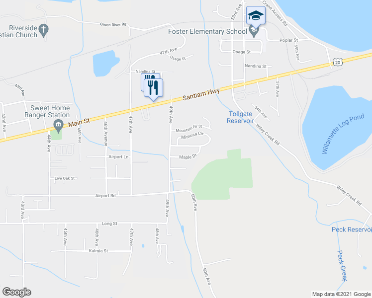 map of restaurants, bars, coffee shops, grocery stores, and more near 4998 Maple Drive in Sweet Home