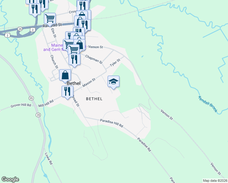 map of restaurants, bars, coffee shops, grocery stores, and more near 19 Crescent Lane in Bethel
