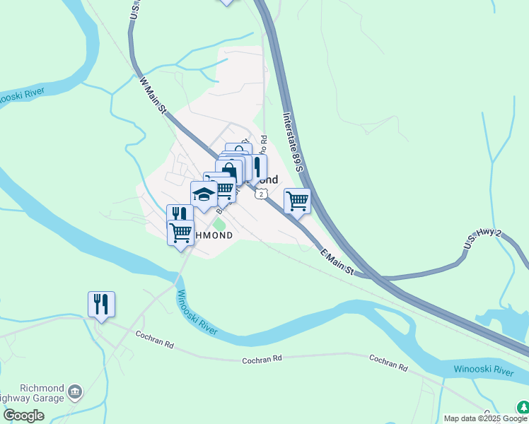 map of restaurants, bars, coffee shops, grocery stores, and more near 97 East Main Street in Richmond