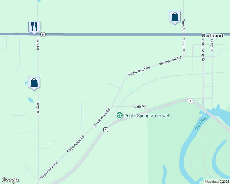 map of restaurants, bars, coffee shops, grocery stores, and more near E8313 Hickory Haven Lane in New London