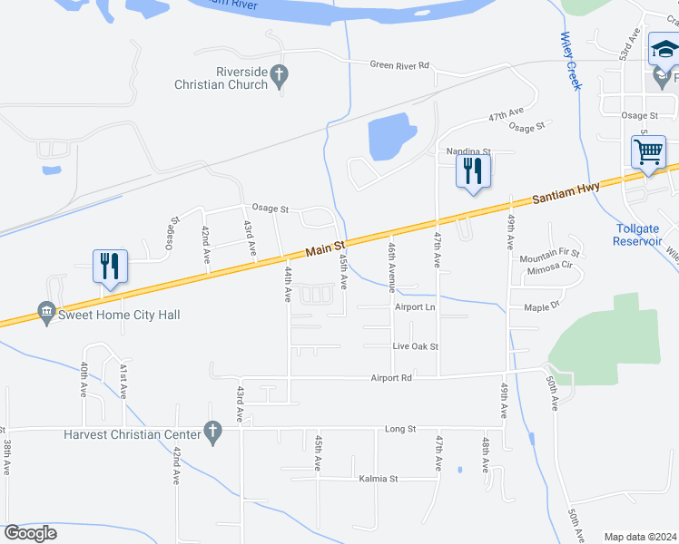 map of restaurants, bars, coffee shops, grocery stores, and more near 1294 45th Avenue in Sweet Home