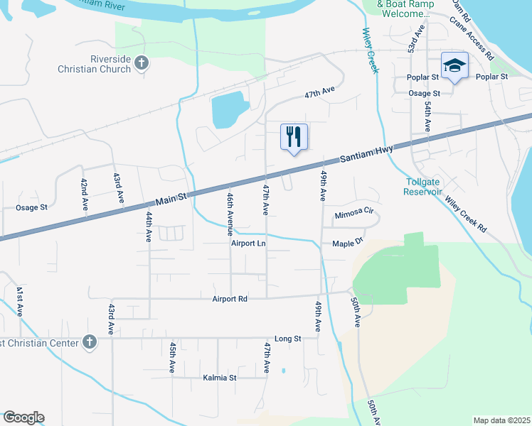 map of restaurants, bars, coffee shops, grocery stores, and more near 1250 47th Avenue in Sweet Home