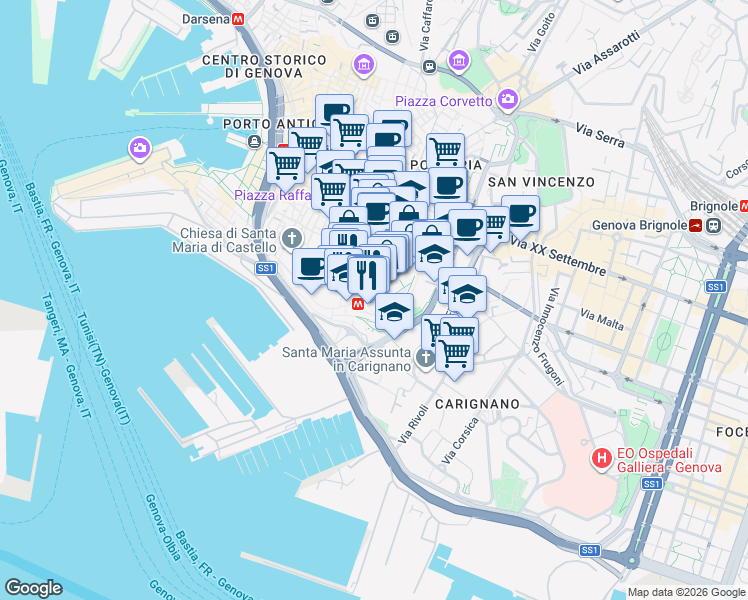 map of restaurants, bars, coffee shops, grocery stores, and more near 2 Salita Re Magi in Genova