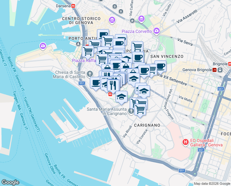 map of restaurants, bars, coffee shops, grocery stores, and more near 2 Salita Re Magi in Genova
